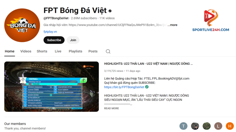 Cập nhật thông tin ở kênh Youtube chính thức