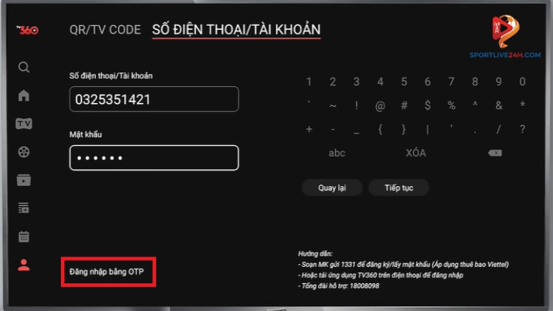 Hướng dẫn cách đăng nhập tv360 trên tv